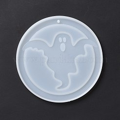DIY ゴーストペンダント シリコン像型  レジン型  UVレジン  エポキシ樹脂工芸品作り  ハロウィンモチーフ  ラウンド  ホワイト  104x7mm  穴：2.8mm&nbsp;DIY-E049-02