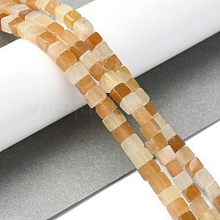 天然の金色のシルク翡翠ビーズ連売り  キューブ  4x4x4mm  穴：1mm  約103個/連  15.94インチ（40.5cm）&nbsp;G-C135-E01-01