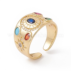 Colorful Cubic Zirconia Oval with Sun Open Cuff Ring&nbsp;RJEW-B043-15