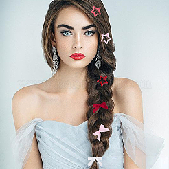 スターアイロンスナップヘアクリップ12個  リボン付きポリエステルワニ口ヘアクリップ12個付き  ミックスカラー  30~33.5x30~43x8~10mm&nbsp;OHAR-CP0001-24A