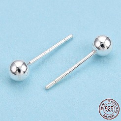 スターリングシルバー ラウンド ボール スタッド イヤリング 925 個  銀  4mm  ピン：0.8mm&nbsp;STER-T005-01E