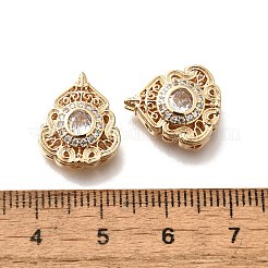 真鍮のガラスビーズ  カドミウムフリー＆ニッケルフリー＆鉛フリー  18KGP本金メッキ  花  透明  15x13x6mm  穴：1.5mm&nbsp;KK-M318-40G-01