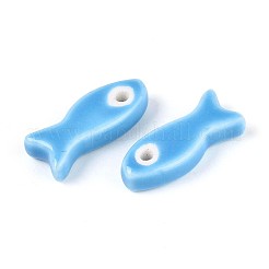 ハンドメイドの磁器セラミックビーズ  魚  光沢釉の磁器  ドジャーブルー  24~25x10x6mm  穴：2mm&nbsp;PORC-T134-01B