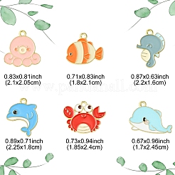 24個 6スタイル 海の動物合金エナメルペンダント  ライトゴールド  混合形状チャーム  ミックスカラー  17~22.5x16~24.5x1mm  穴：1.8mm  4個/スタイル&nbsp;ENAM-YW0005-26