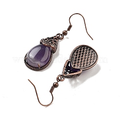 ナチュラルアメジストティアドロップダングルピアス  女性用赤銅メッキ真鍮イヤリング  48x15mm&nbsp;EJEW-B055-01R-21