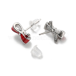 クリスマステーマの真鍮のスタッドピアス  プラチナ  蝶結び  6x10.5mm&nbsp;EJEW-D062-01H-P