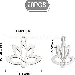 201ステンレススチールペンダント20個  レーザー切断  中空  蓮  ステンレス鋼色  14x18.5x1mm  穴：1.6mm&nbsp;STAS-UN0025-30