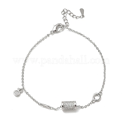 Brass Micro Pave Clear Cubic Zirconia Column Charm Bracelets&nbsp;KK-CBA6980-26P