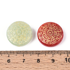 花柄のガラスビーズが付いたフラットラウンドい  ゴールドライン入り  ミックスカラー  18x6mm  穴：1mm&nbsp;GLAA-T025-69M