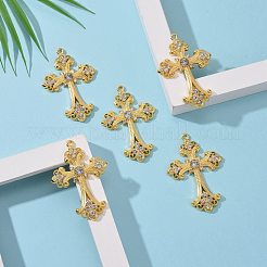 合金ラインストーンクロスビッグペンダント  鉛フリー＆カドミウムフリー＆ニッケルフリー  ゴールドカラー  75x50x7mm  穴：3.5mm&nbsp;ALRI-1475-G-NR