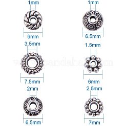 チベット銀スペーサービーズセット  無鉛の  アンティークシルバー  6~7.5x2~3mm  穴：1~3.5mm  約300個/箱&nbsp;TIBEB-PH0001-04-NF
