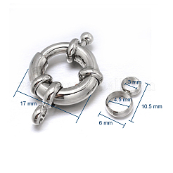 真鍮のスプリングリングの留め金  プラチナ  17x6mm  チューブベイル: 10.5x6x1.5mm  穴：3mm&nbsp;X-KK-L082E-01P