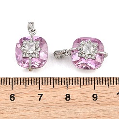 真鍮の舗装キュービックジルコニアペンダント  スクエアチャーム  パープル  プラチナ  21x12x11mm  穴：2.5x1.5mm&nbsp;CU-CBAA6E8-02P