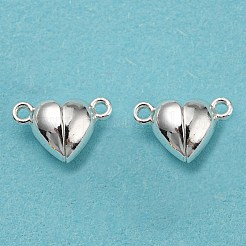 ラックメッキ合金マグネットクラスプ  カドミウムフリー＆鉛フリー  ハート  長持ちメッキ  銀  9.5x15x6.5mm  穴：1.4mm&nbsp;FIND-R144-04S