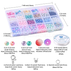 DIYイミテーションパールブレスレットネックレスメイキングキット  合金クラスプを含む  丸いプラスチック & ガラス & アクリル ビーズ  伸縮性のある糸  ミックスカラー  752個/袋&nbsp;DIY-FS0003-14