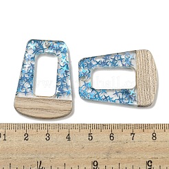 ウッドペンダント  樹脂と金箔  台形  ディープスカイブルー  37.5x27.5x4mm  穴：2mm&nbsp;FIND-B042-11C