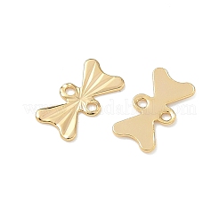 真鍮製コネクタチャーム  テクスチャーのある蝶結びのリンク  ニッケルフリー  18KGP本金メッキ  5x10x0.5mm  穴：1mm&nbsp;KK-Z136-23G-01