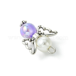 パール調アクリルパーツ  合金の翼とガラスビーズ付き  天使  ラベンダーブラッシュ  23x18x3mm  穴：3mm&nbsp;PALLOY-JF02624-03