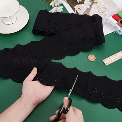 5ヤードのコットン刺繍フラワーレースリボン  ウェディングドレスの装飾用の花飾り  ブラック  4インチ（100mm）&nbsp;OCOR-MA0001-27B