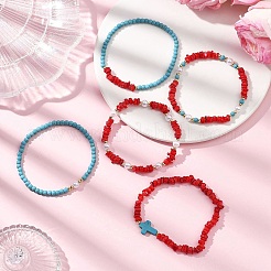 5個 5スタイル 天然淡水貝と合成ターコイズのストレッチブレスレット  女性用スタッカブルブレスレット  ラウンド＆チップ  ミックスカラー  内径：2 ~ 2-1/4インチ（5.2~5.8cm）&nbsp;BJEW-JB12704