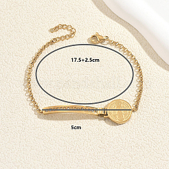 201 Stainless Steel Crystal Rhinestone Arc Bar Saint Benedict Medal Link Bracelets for Women&nbsp;RJ1740