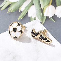 真鍮エナメルスタッドピアス  ゴールドカラー  左右  サッカー  7.5x16.5x12mm&nbsp;EJEW-Z080-01G