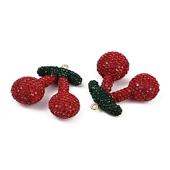 合金粘土ラインストーンペンダント  チェリー  46.5x50x16mm  穴：2.5mm&nbsp;LS-RB-P038-05B-G