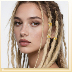 50個 2色 アイロンドレッドヘアビーズ ヘアデコレーション  ヘアコイルカフ  ラインストーン付き  コラム  ゴールデン＆シルバー  10x14mm  内径：13.5mm  25個/カラー&nbsp;OHAR-SC0001-19