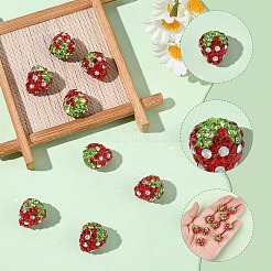 粘土ポリマーラインストーンビーズ10個  パヴェボールディスコビーズ  グレードA  苺  レッド  14x13mm  穴：1mm&nbsp;RB-YW0001-28