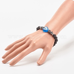 Natural Lava Rock & Synthetic Hematite Stretch Bracelet&nbsp;BJEW-JB08323-01