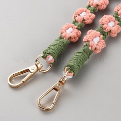 コットンロープショルダー携帯ストラップ  金属クラスプ付  携帯電話ケースアクセサリー  花  ピンク  123cm&nbsp;AJEW-WH20026-01H