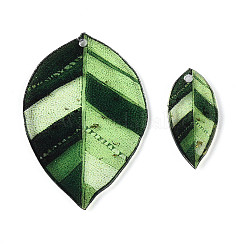 透明エポキシ樹脂リーフペンダント2個  金箔＆グリッターパウダー入り  濃い緑  37x24x2mm  穴：1.2mm&nbsp;RESI-T057-94