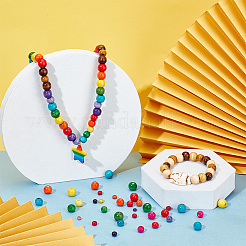 3460pcs 5 Styles Dyed Natural Wood Round Beads&nbsp;WOOD-AR0001-33