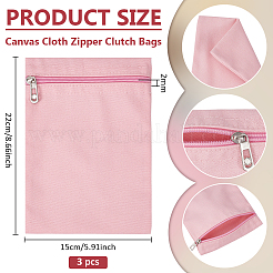 キャンバス布ジッパーバッグ  長方形  衣服縫製用の合金金具付き  ピンク  22x15x0.2cm&nbsp;ABAG-WH0077-09A-02