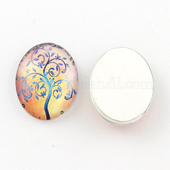 Tree Pattern Glass Oval Flatback Cabochons for DIY Projects&nbsp;GGLA-R022-25x18-55
