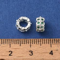 長持ちするメッキ真鍮マイクロパヴェクリアキュービックジルコニアビーズ  ニッケルフリー  花  大穴ビーズ  銀  7.9x4.3mm  穴：4.1mm&nbsp;KK-K381-18B-S