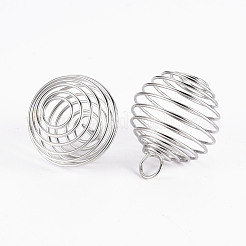 鉄線のペンダント  スパイラルビーズケージペンダント  ラウンド  プラチナ  15~16x14mm  穴：4~5mm&nbsp;IFIN-R231-14mm-P