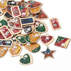 エポキシ樹脂ペンダント  abs プラスチックとエナメル  合金または真鍮のパーツ  混合図形  ゴールデン＆マットゴールドカラー  ミックスカラー  35~49x21~41.5x3.5~6mm  穴：1.2~4.5mm&nbsp;RESI-X0001-41