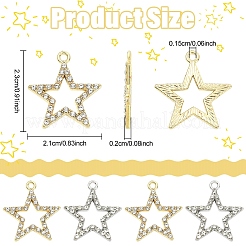 20色合金ラインストーンペンダント2個。  中空のスターチャーム  ミックスカラー  23x21x2mm  穴：1.5mm  10個/カラー&nbsp;ALRI-YW0001-26