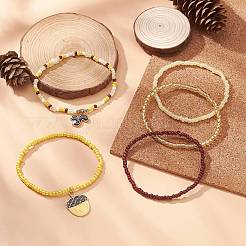 5Pcs 5 Style Glass Seed Beaded Stretch Bracelets Set&nbsp;BJEW-JB09395