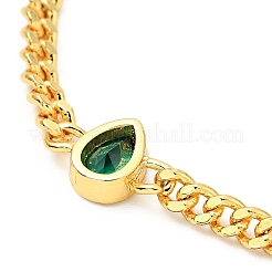 Cubic Zirconia Teardrop Link Bracelet with Curb Chains&nbsp;BJEW-A127-06G