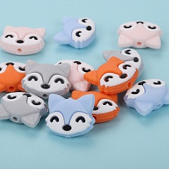 12個 4色 漫画キツネシリコンフォーカルビーズ  ミックスカラー  26.5x24x9.5mm  穴：3mm&nbsp;JX704A