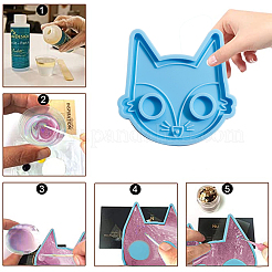 キツネの形の食品グレードのDIYシリコンペンダント型  フォンダン型  焼き型  チョコレート  キャンディ  ビスケット  UVレジン＆エポキシ樹脂ジュエリー作り  空色  110x112x10mm  インナーサイズ：100x103.5mm  穴：2.5mm&nbsp;SIL-CJC0001-01