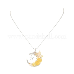Natural Topaz Jade Wire Wrapped Moon with Acrylic Butterfly Pendant 304 Stainless Steel Ball Chain Necklaces&nbsp;NJEW-TA00266-03