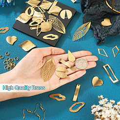 DIY ジオメトリック イヤリング メイキング キット  菱形、ティアドロップ、稲妻、葉、ハートの真鍮ペンダント、イヤリングフック、丸カンを含む  ゴールドカラー  146個/箱&nbsp;DIY-TA0004-67