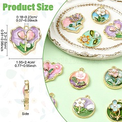 10個 10スタイル ラックメッキ合金ラインストーンエナメルペンダント  ABSの模造パールと  花  ゴールドカラー  23~25x19.5~24.5x5~8mm  穴：1.8~2.2mm  1個/スタイル&nbsp;ENAM-YW0008-30