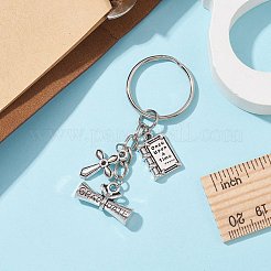 チベット風合金キーホルダー  鉄のスプリットキーリング付き  定規/本  本  6.5cm  ペンダント：13~19.5x11.5~21.5x2~6mm&nbsp;KEYC-JKC00705-02