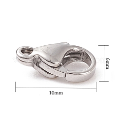 304ステンレススチール製ロブスタークロウ留め金  ステンレス鋼色  10x6x3mm  穴：1mm  約100個/箱&nbsp;STAS-PH0010-02B