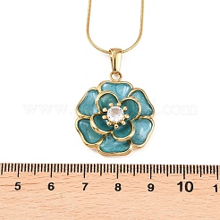 304 Stainless Steel Pave Clear Cubic Zirconia with Enamel Flower Pendant Necklaces&nbsp;NJEW-H088-02G