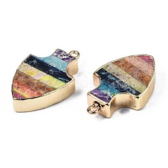レインボーカラーナチュラルインペリアルジャスパーペンダント  金色の鉄のループとエッジ  染め  矢じり  30~31x19x6~7mm  穴：1.6mm&nbsp;G-S359-327